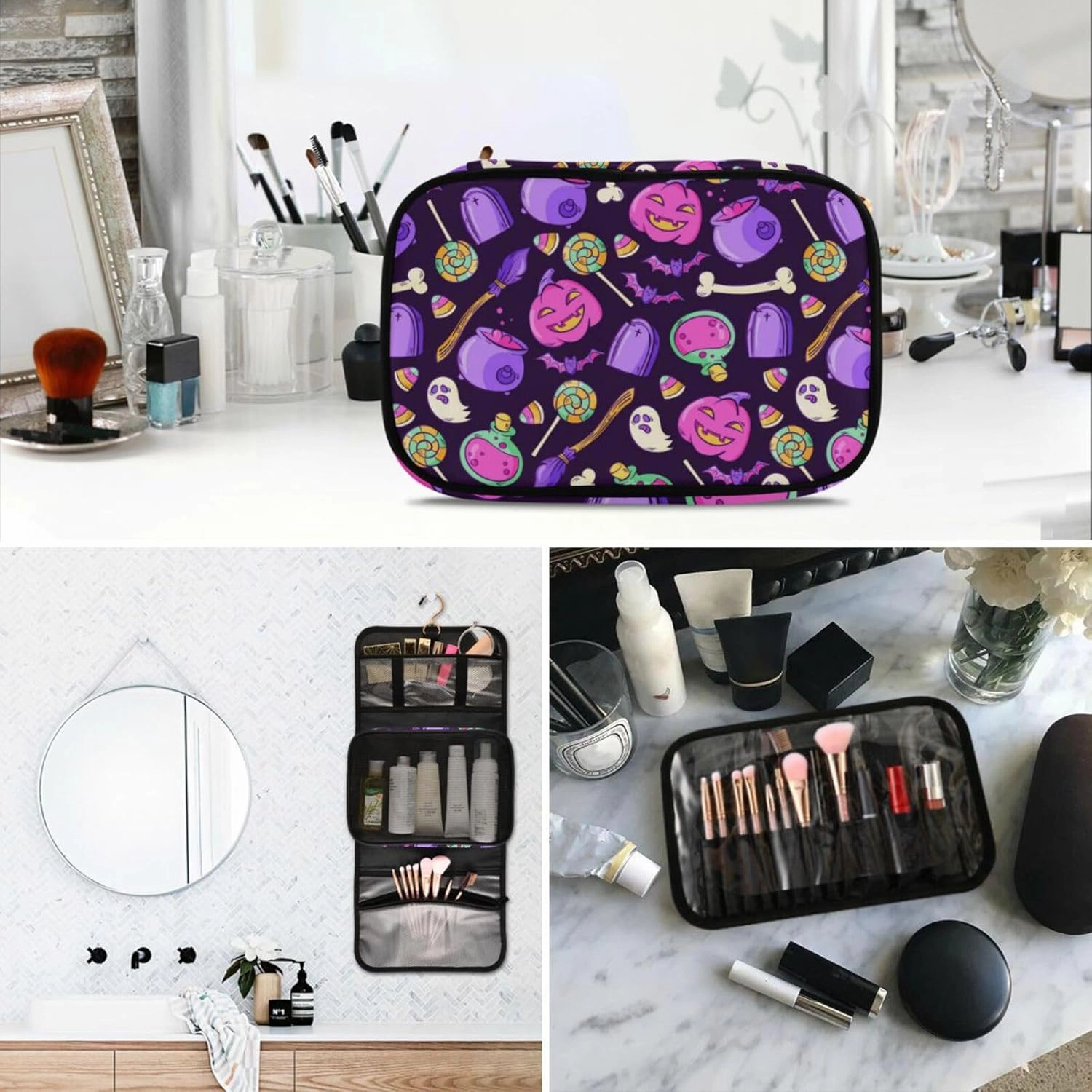 Toiletry Bags for Traveling Makeup Brush Bag Hanging Cosmetic 3 Pack Portable Travel Toiletry Bag for Men and Women,pattern 3