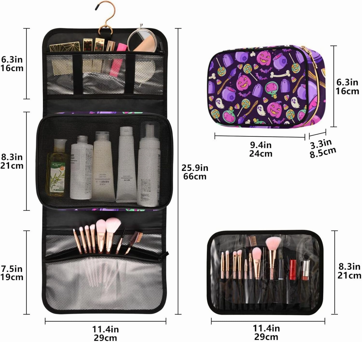 Toiletry Bags for Traveling Makeup Brush Bag Hanging Cosmetic 3 Pack Portable Travel Toiletry Bag for Men and Women,pattern 3