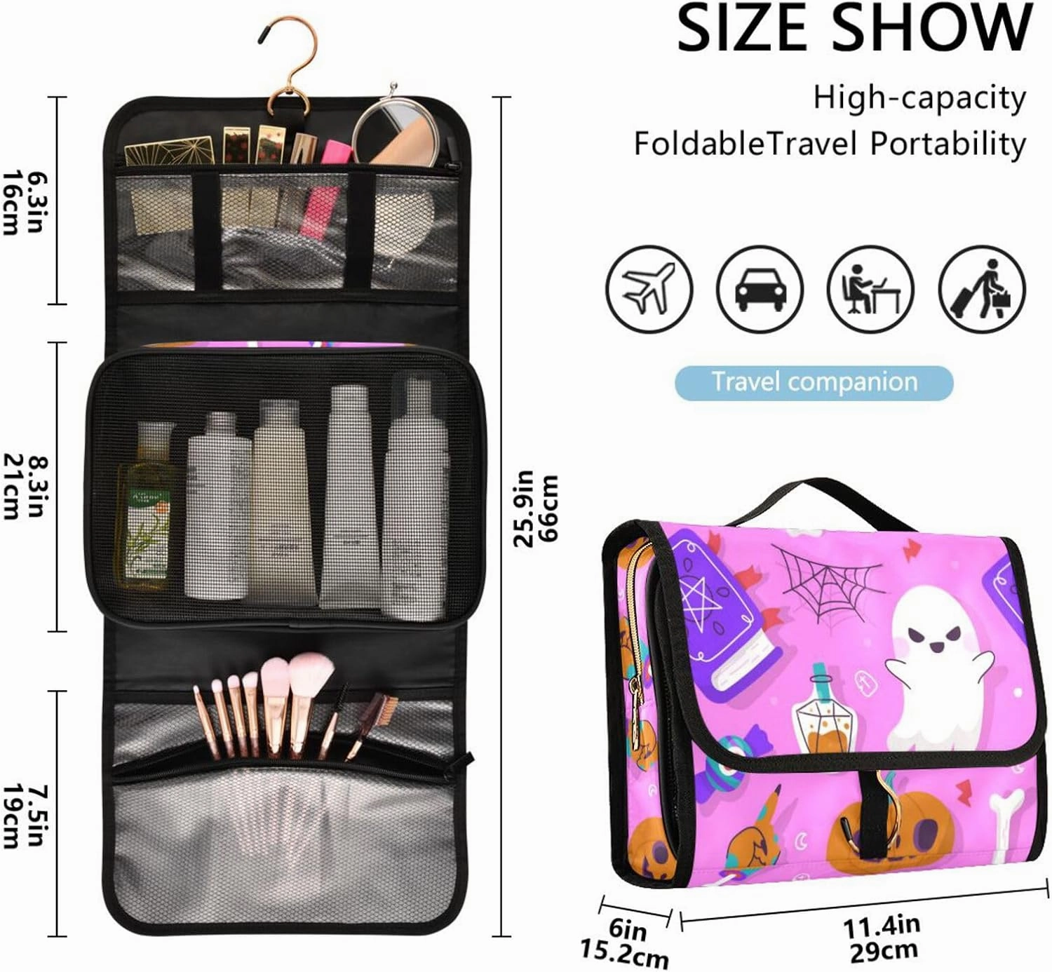 Toiletry Bags for Traveling Makeup Brush Bag Hanging Cosmetic 3 Pack Portable Travel Toiletry Bag for Men and Women,pattern 4