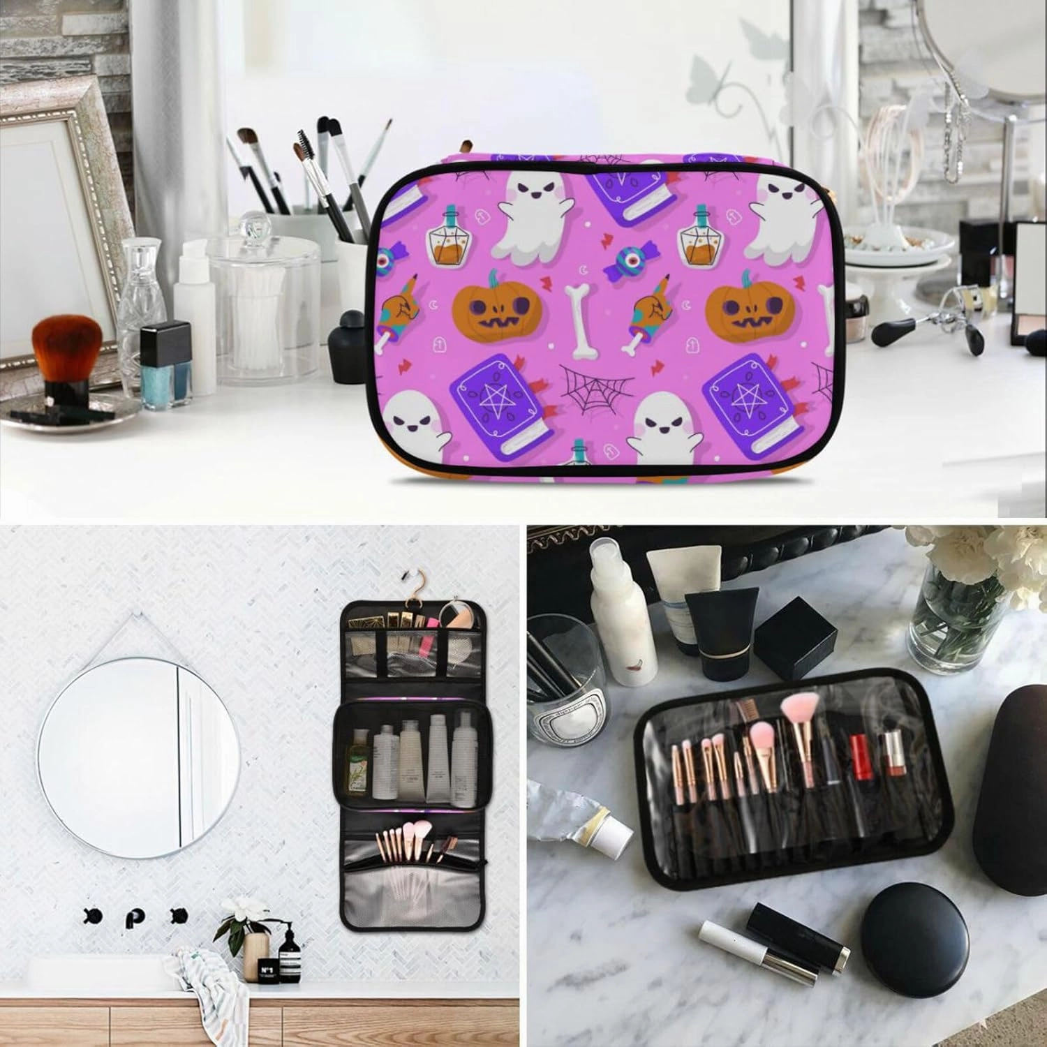 Toiletry Bags for Traveling Makeup Brush Bag Hanging Cosmetic 3 Pack Portable Travel Toiletry Bag for Men and Women,pattern 4