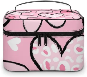 Travel Cosmetic Cases for Women, Multifunctional Makeup Organizer Bag, Love Hearts Girls Cute Pink Toiletry Storage Bag with Handle and Divider
