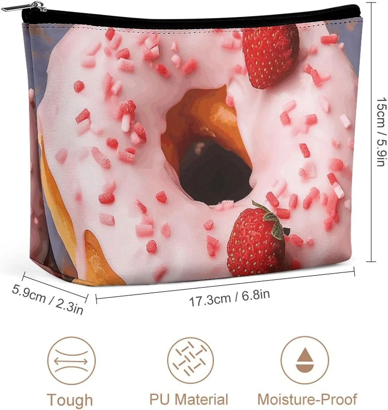 Travel Makeup Bag Portable Cosmetic Bag Strawberry Donut Makeup Storage Bag for Women/girl