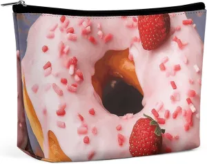 Travel Makeup Bag Portable Cosmetic Bag Strawberry Donut Makeup Storage Bag for Women/girl