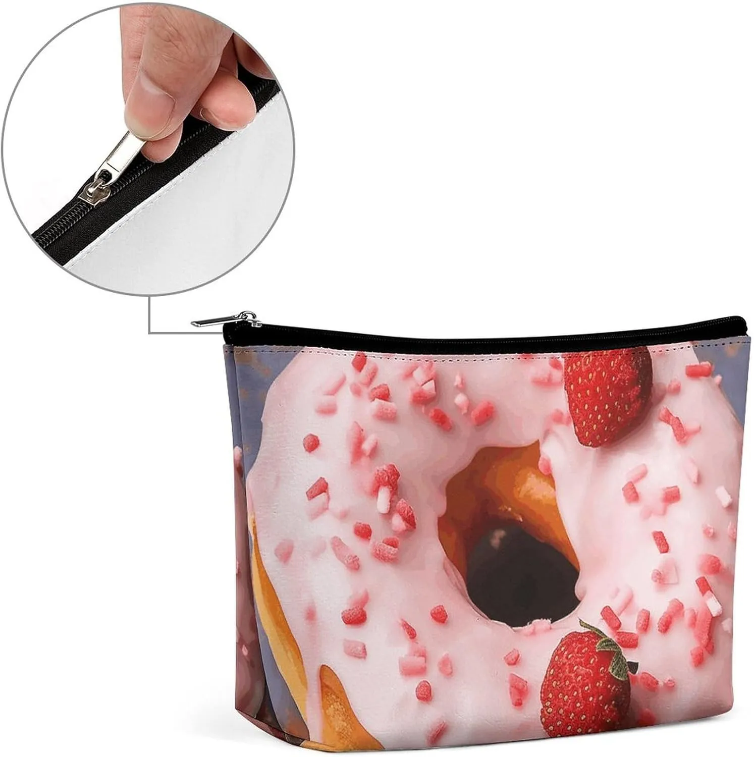 Travel Makeup Bag Portable Cosmetic Bag Strawberry Donut Makeup Storage Bag for Women/girl