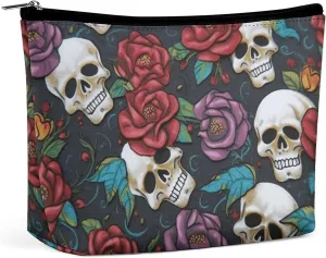 Travel Makeup Bag Portable Cosmetic Bag Sugar Skull Flowers Makeup Storage Bag for Women/girl
