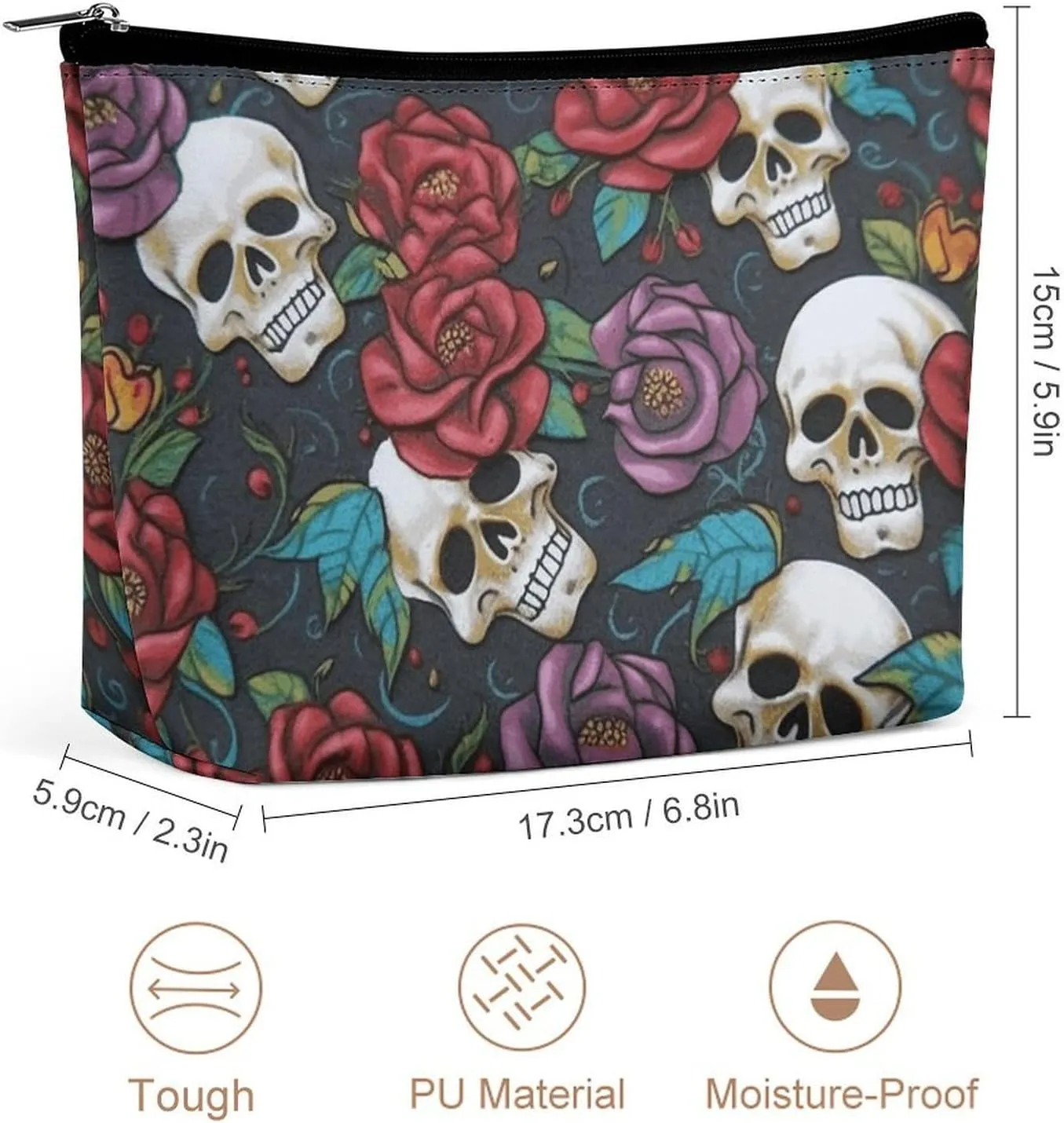 Travel Makeup Bag Portable Cosmetic Bag Sugar Skull Flowers Makeup Storage Bag for Women/girl