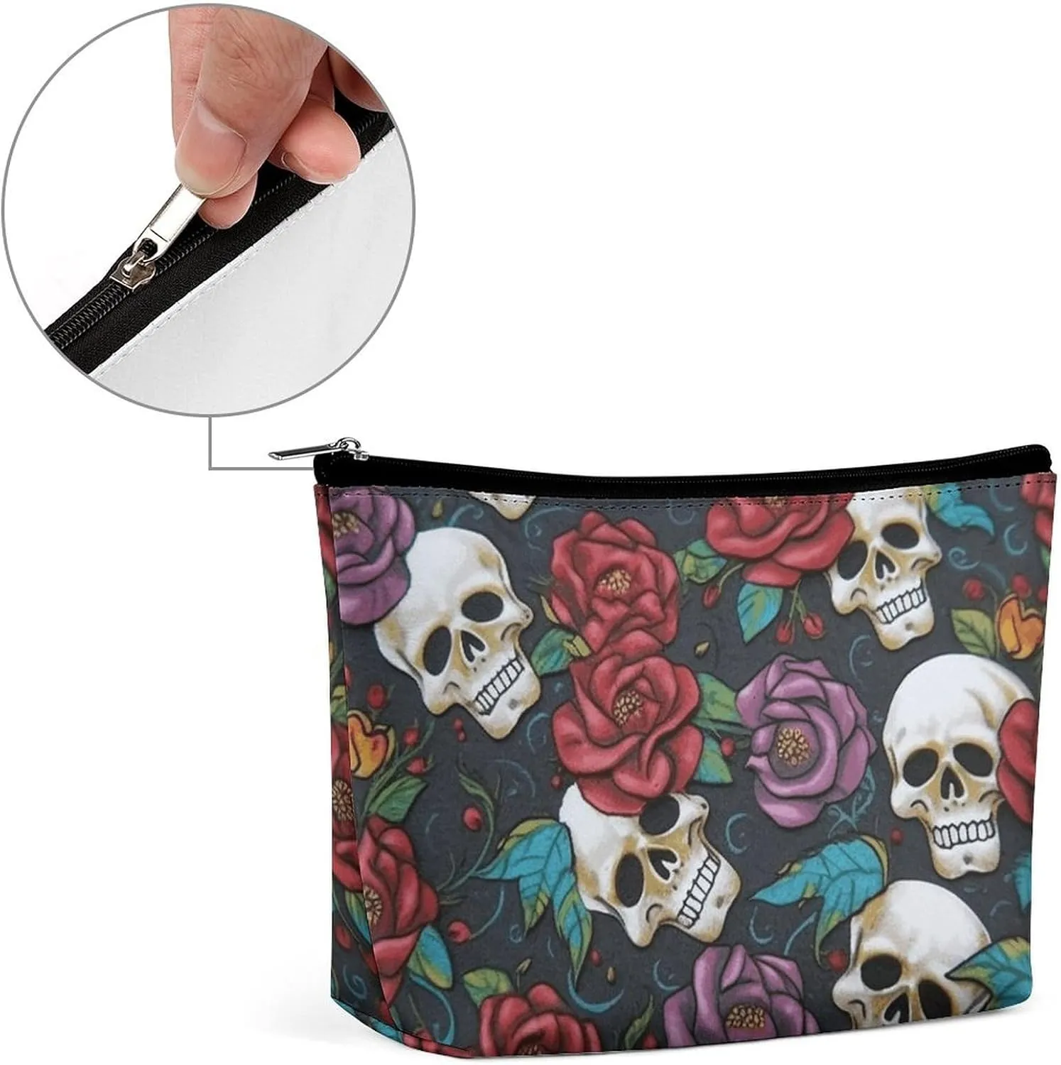 Travel Makeup Bag Portable Cosmetic Bag Sugar Skull Flowers Makeup Storage Bag for Women/girl