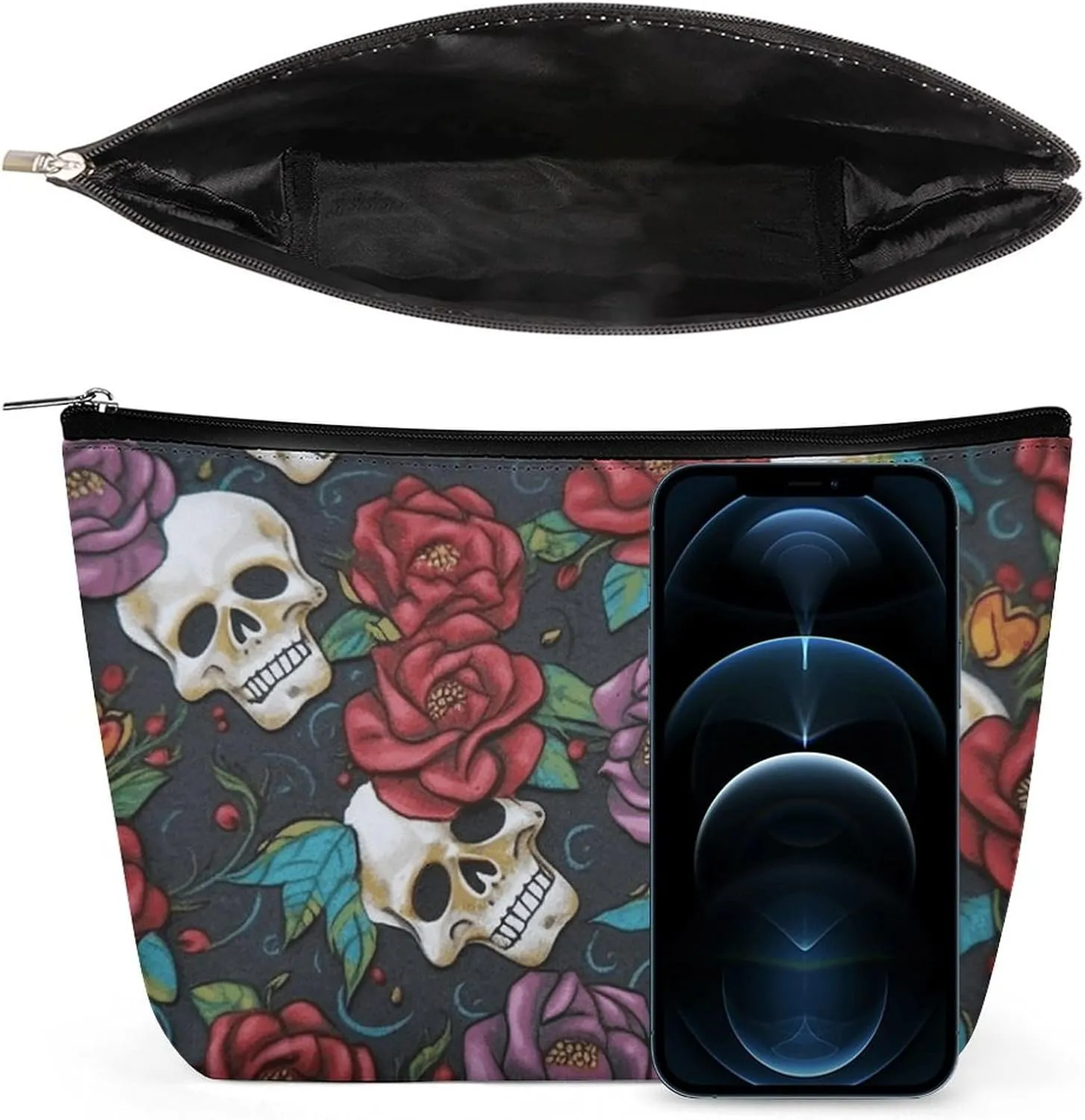 Travel Makeup Bag Portable Cosmetic Bag Sugar Skull Flowers Makeup Storage Bag for Women/girl