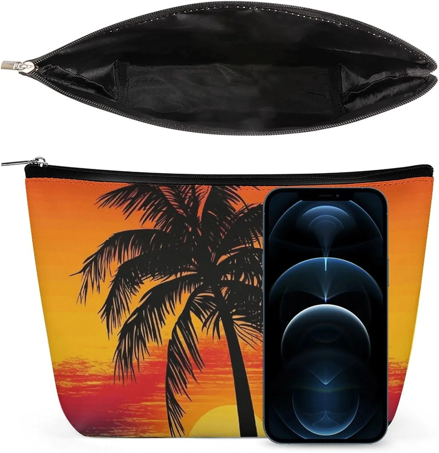 Travel Makeup Bag Portable Cosmetic Bag Sunset Palm Tree Makeup Storage Bag for Women/girl