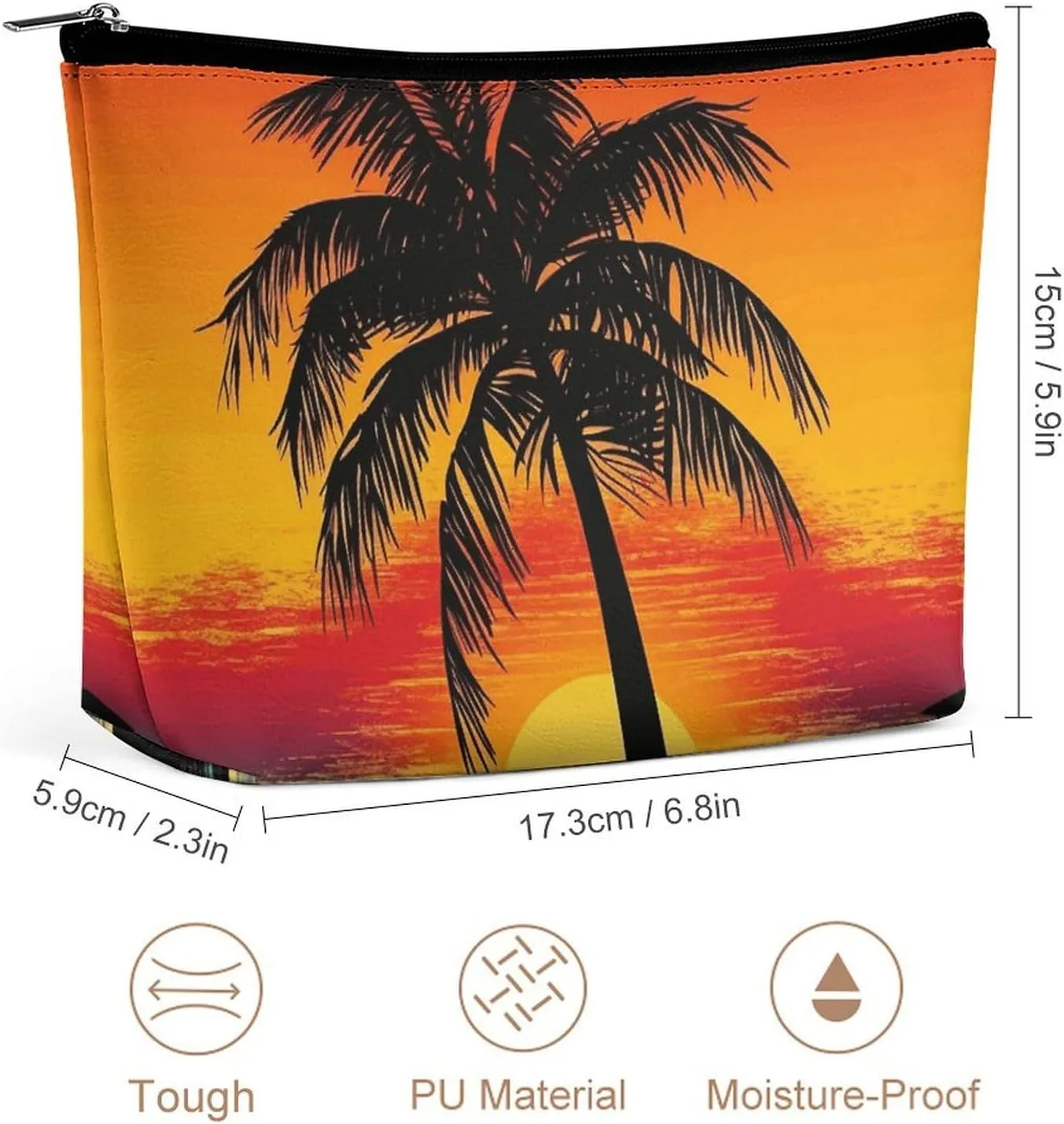Travel Makeup Bag Portable Cosmetic Bag Sunset Palm Tree Makeup Storage Bag for Women/girl