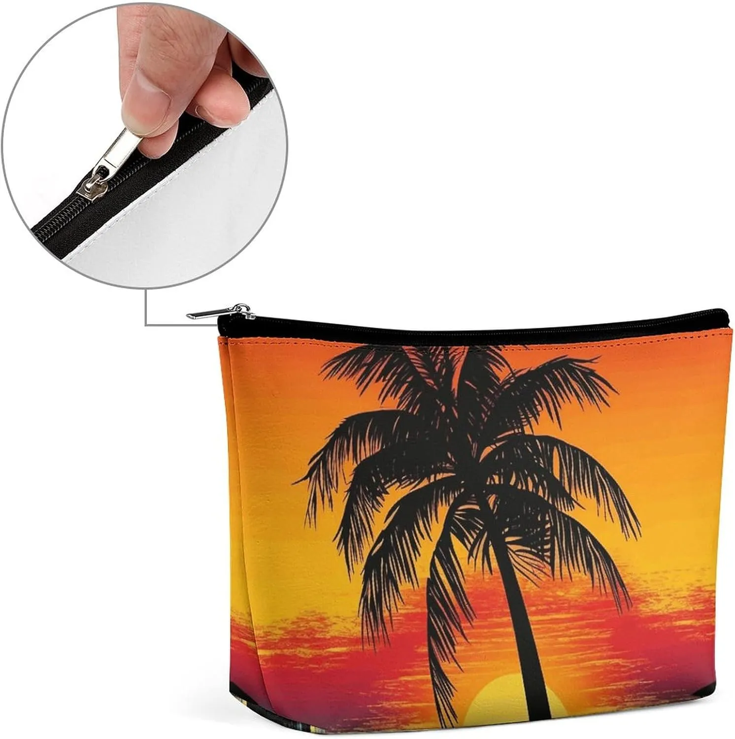 Travel Makeup Bag Portable Cosmetic Bag Sunset Palm Tree Makeup Storage Bag for Women/girl