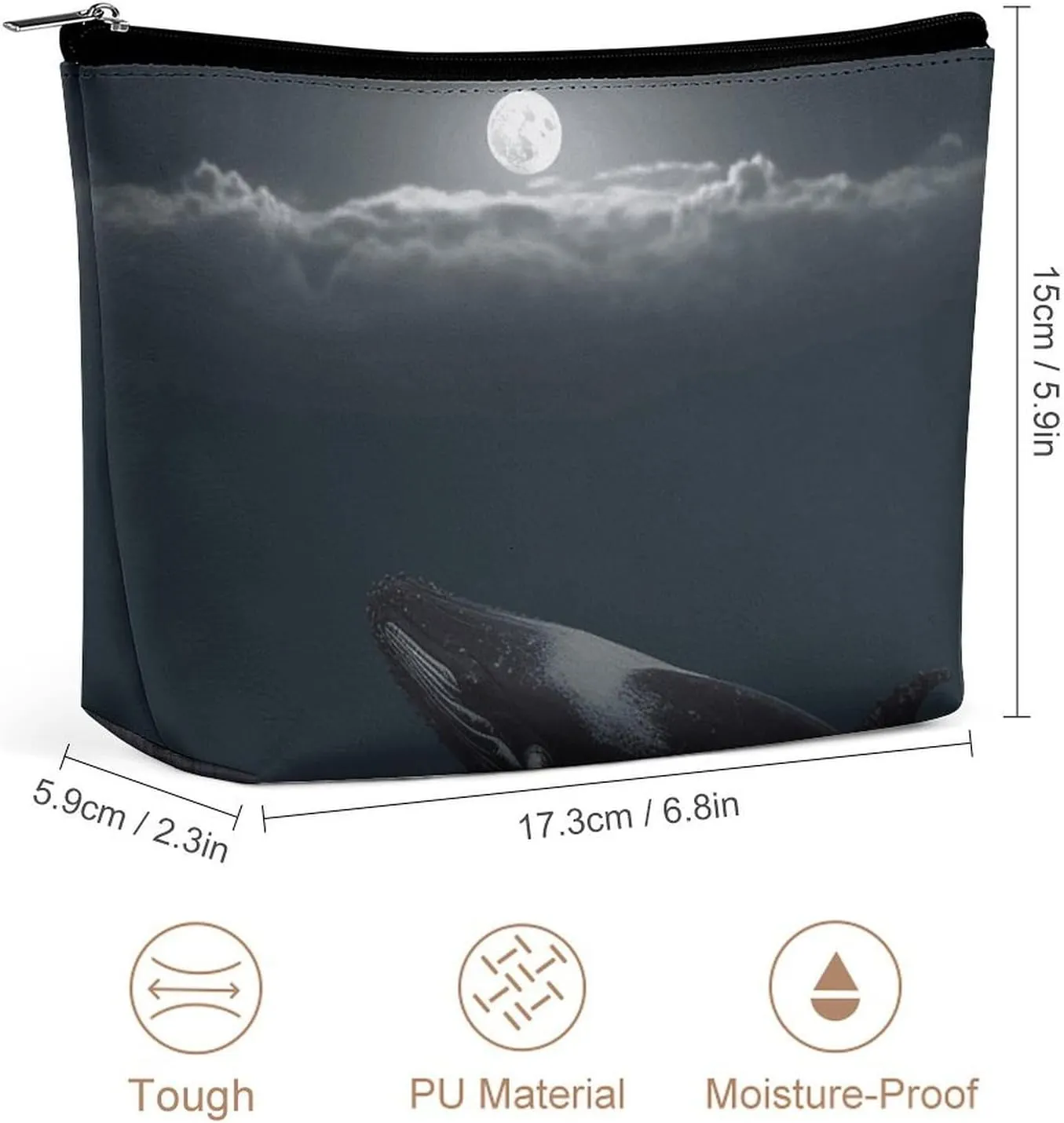 Travel Makeup Bag Portable Cosmetic Bag Whale Full Moon Makeup Storage Bag for Women/girl