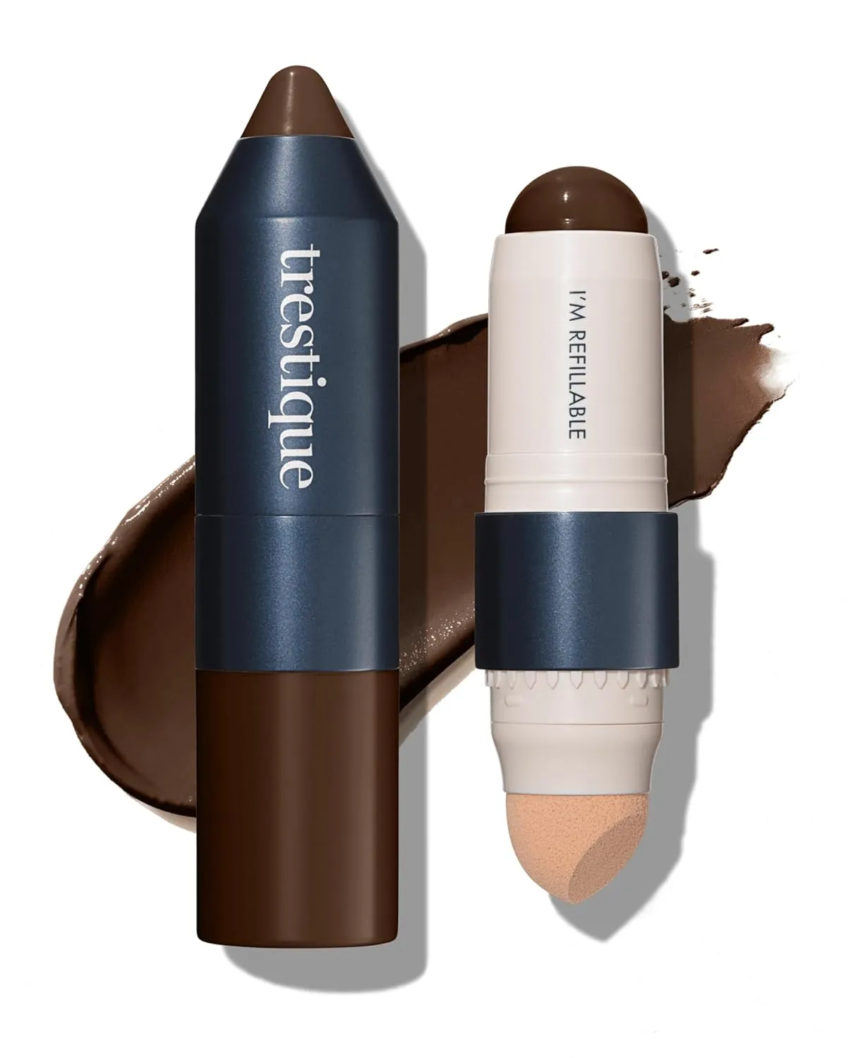 Trestique Foundation Stick - Refillable Face Stick with Built-In Sponge, Clean Beauty Medium Coverage Foundation
