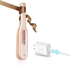 TYMO Curling Iron for Short Hair - Cordless Mini Flat Iron for Travel, Portable Small Curved Straightener for Women, Hair Straightener and Curler 2 in 1, Lightweight On-The-Go, Dual Voltage, Gold Pink