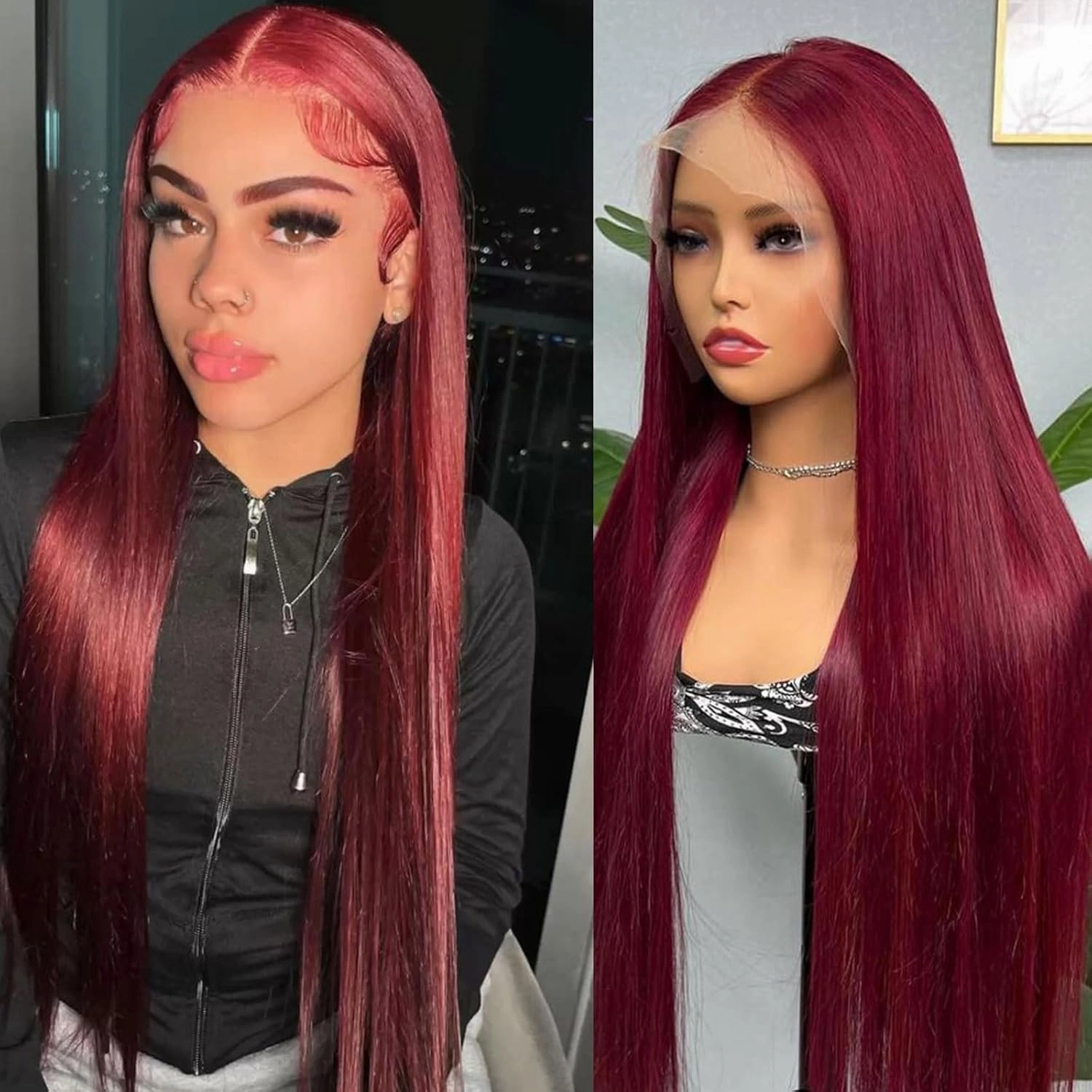ULRICA 99J Burgundy Lace Front Wigs Human Hair Wigs for Black Women 26 Inch 13x4 HD Lace Burgundy Wig Human Hair Pre Plucked Red Lace Front Wigs 180% Density Straight Burgundy Human Hair Wig