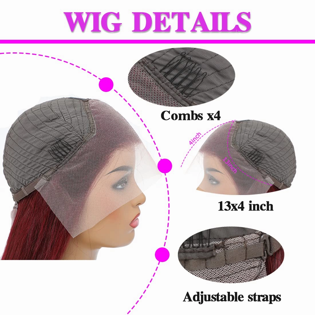 ULRICA 99J Burgundy Lace Front Wigs Human Hair Wigs for Black Women 26 Inch 13x4 HD Lace Burgundy Wig Human Hair Pre Plucked Red Lace Front Wigs 180% Density Straight Burgundy Human Hair Wig