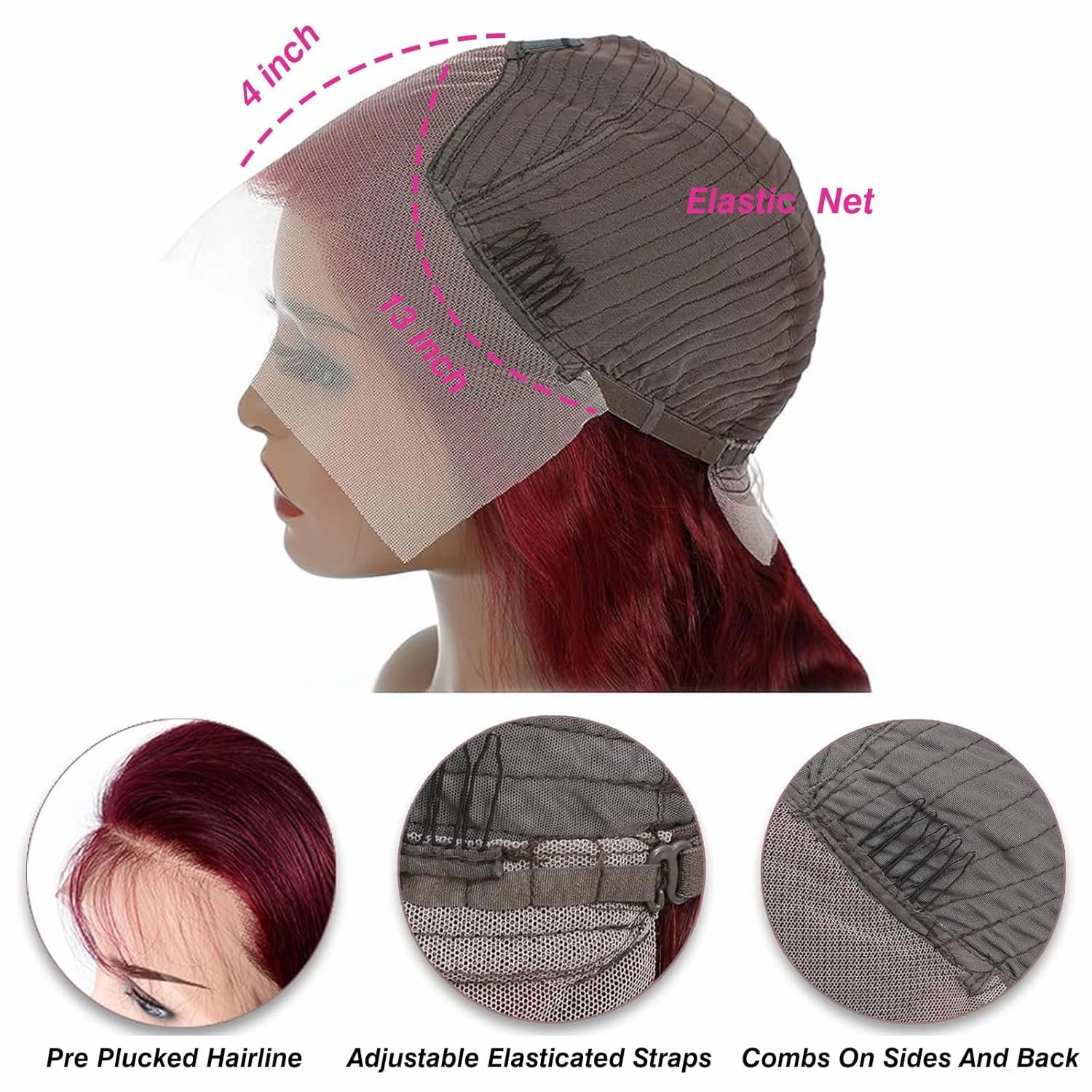 ULRICA Burgundy Lace Front Wigs Human Hair Wigs for Women Body Wave Burgundy Wig Human Hair Pre Plucked 13x4 HD Lace 99J Wine Red Lace Front Wig 26 Inch 180% Density