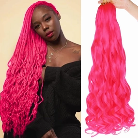 Unionbeauty Hot Pink French Curly Braiding Hair 22 Inch Pre Stretched Bouncy Braiding Hair with Curly Wavy Ends 8 Paks Rose Pink French Curl Braids Spiral Curly Crochet Hair for Black Women