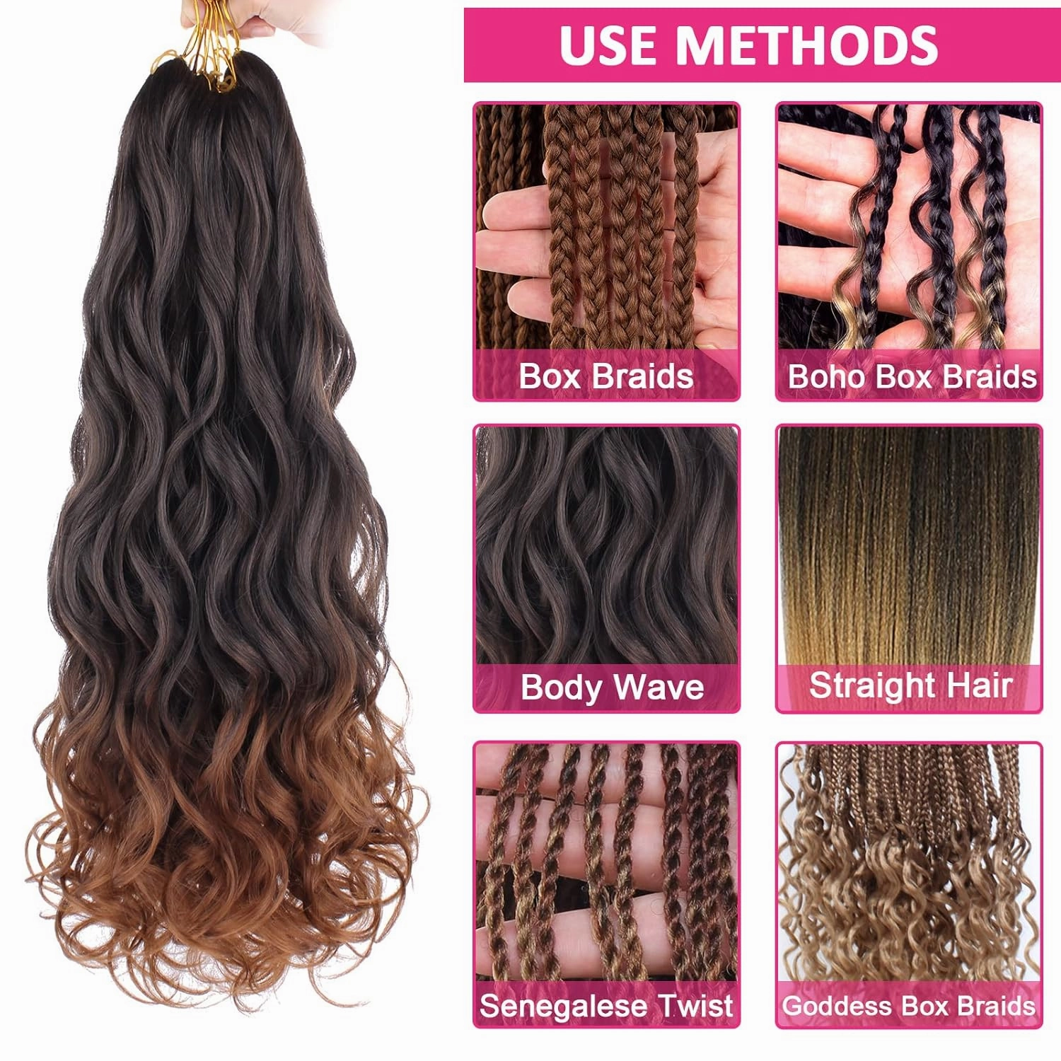 Unionbeauty Hot Pink French Curly Braiding Hair 22 Inch Pre Stretched Bouncy Braiding Hair with Curly Wavy Ends 8 Paks Rose Pink French Curl Braids Spiral Curly Crochet Hair for Black Women