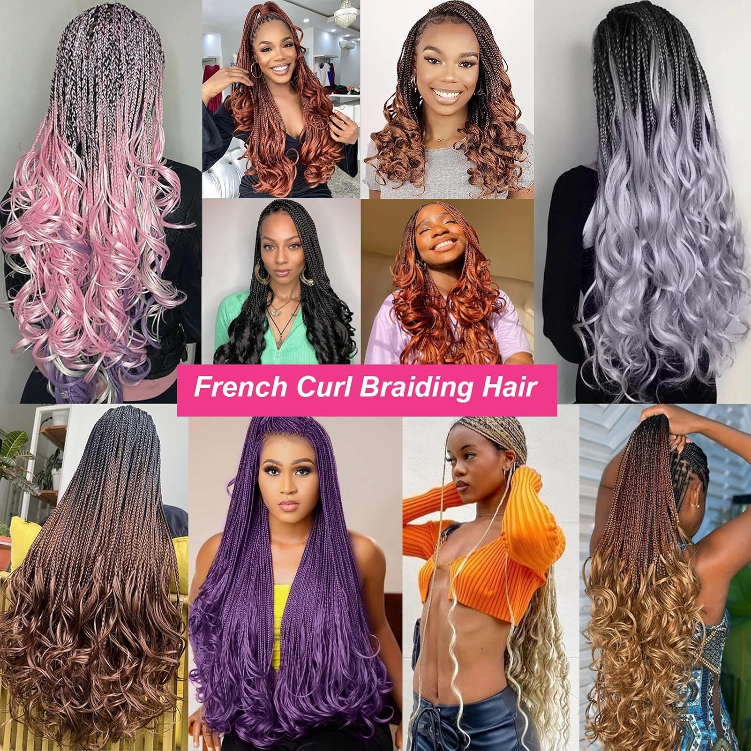 Unionbeauty Hot Pink French Curly Braiding Hair 22 Inch Pre Stretched Bouncy Braiding Hair with Curly Wavy Ends 8 Paks Rose Pink French Curl Braids Spiral Curly Crochet Hair for Black Women