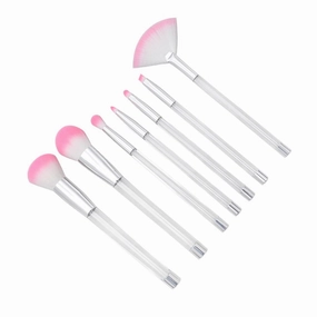 Vaguelly 7pcs Transparent Crystal Makeup Brush Set Empty Handle Sand Brushes for Cosmetics Application Hair for Women Professionals Includes Silver Mouth Tube White Bottom