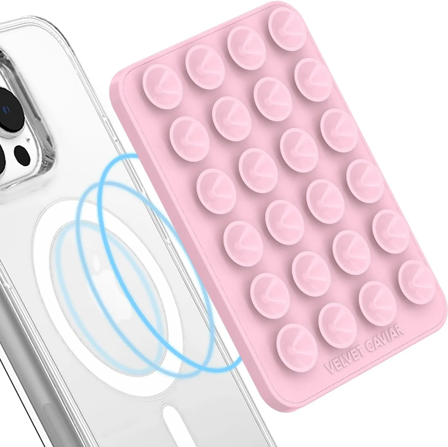 Velvet Caviar Suction Cup Phone Case Mount Compatible with MagSafe Devices Only - Magnetic Silicone Sticky Phone Grip Holder for iPhone Back of Phone - Mirror Gripper (Strawberry Milk Pink)