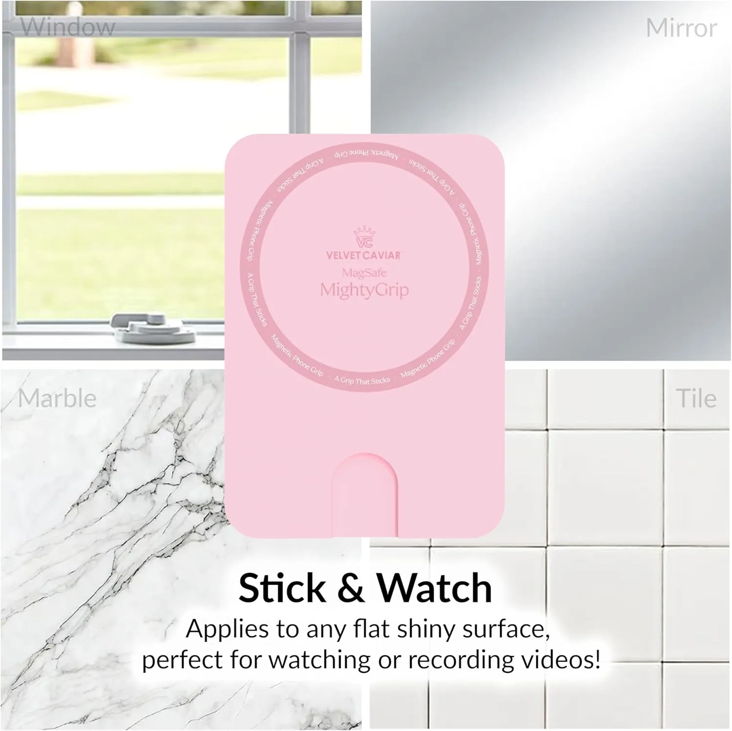 Velvet Caviar Suction Cup Phone Case Mount Compatible with MagSafe Devices Only - Magnetic Silicone Sticky Phone Grip Holder for iPhone Back of Phone - Mirror Gripper (Strawberry Milk Pink)