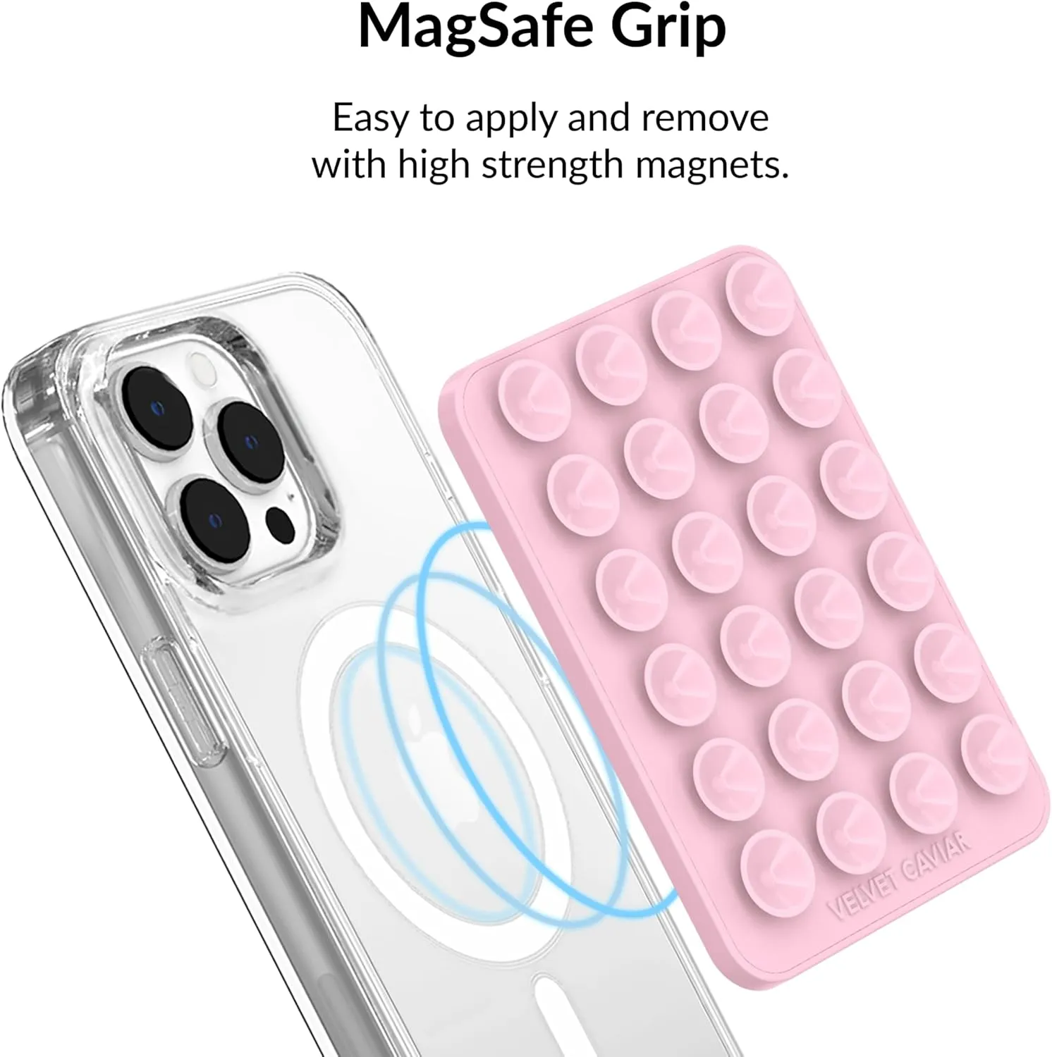 Velvet Caviar Suction Cup Phone Case Mount Compatible with MagSafe Devices Only - Magnetic Silicone Sticky Phone Grip Holder for iPhone Back of Phone - Mirror Gripper (Strawberry Milk Pink)