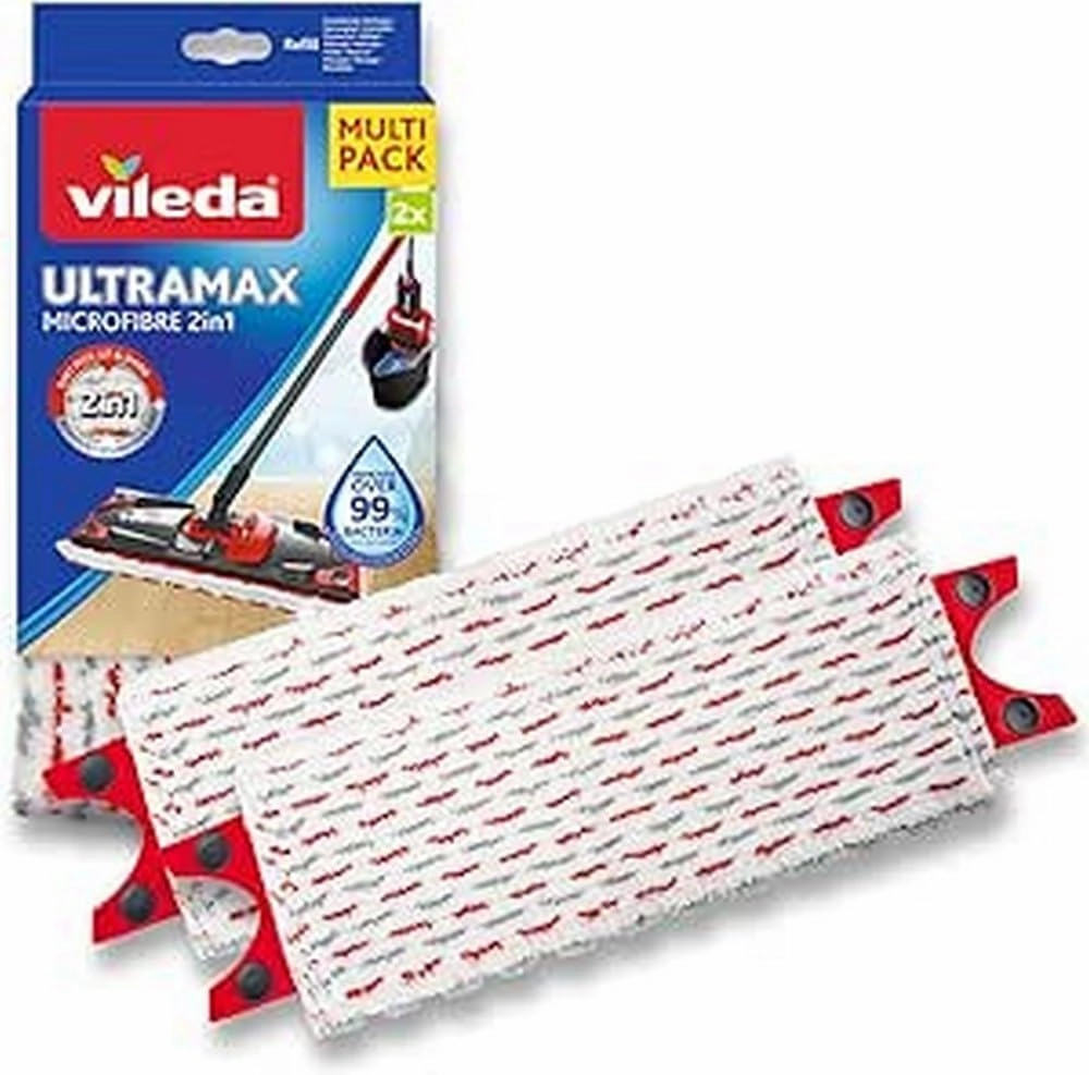 Vileda Flat Mop Refill, Microfibre, White/Red, 1 Count (Pack of 1)
