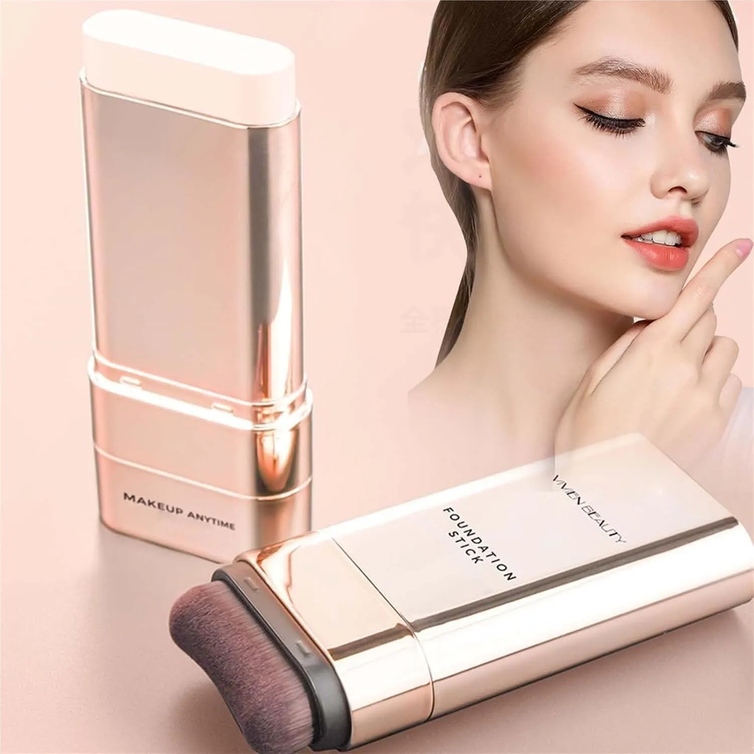 Vivien Beauty Foundation Stick, Stick Fndation Makeup, Multiuse Foundation Makeup with Brush Longwear Natural Finish (#3, one size)