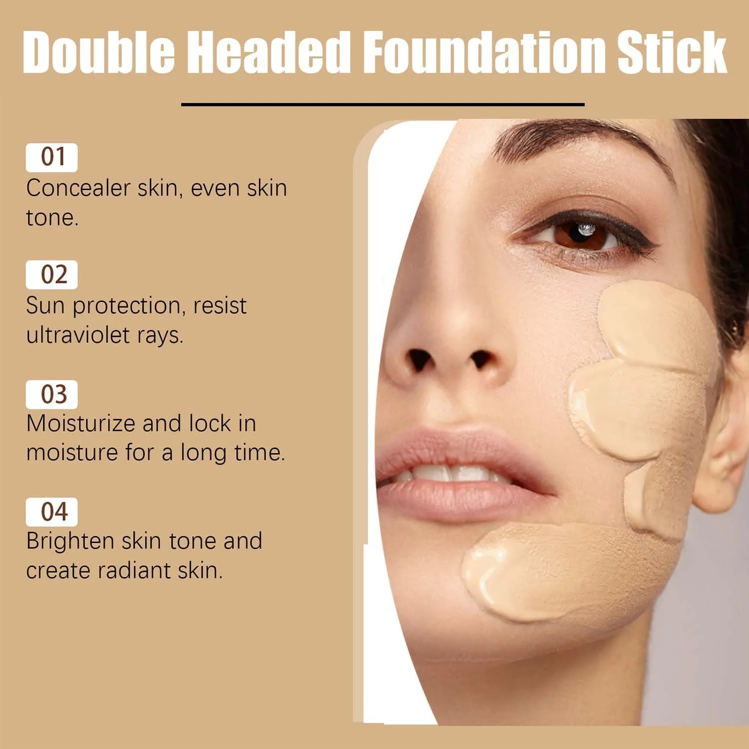 Vivien Beauty Foundation Stick, Stick Fndation Makeup, Multiuse Foundation Makeup with Brush Longwear Natural Finish (#3, one size)