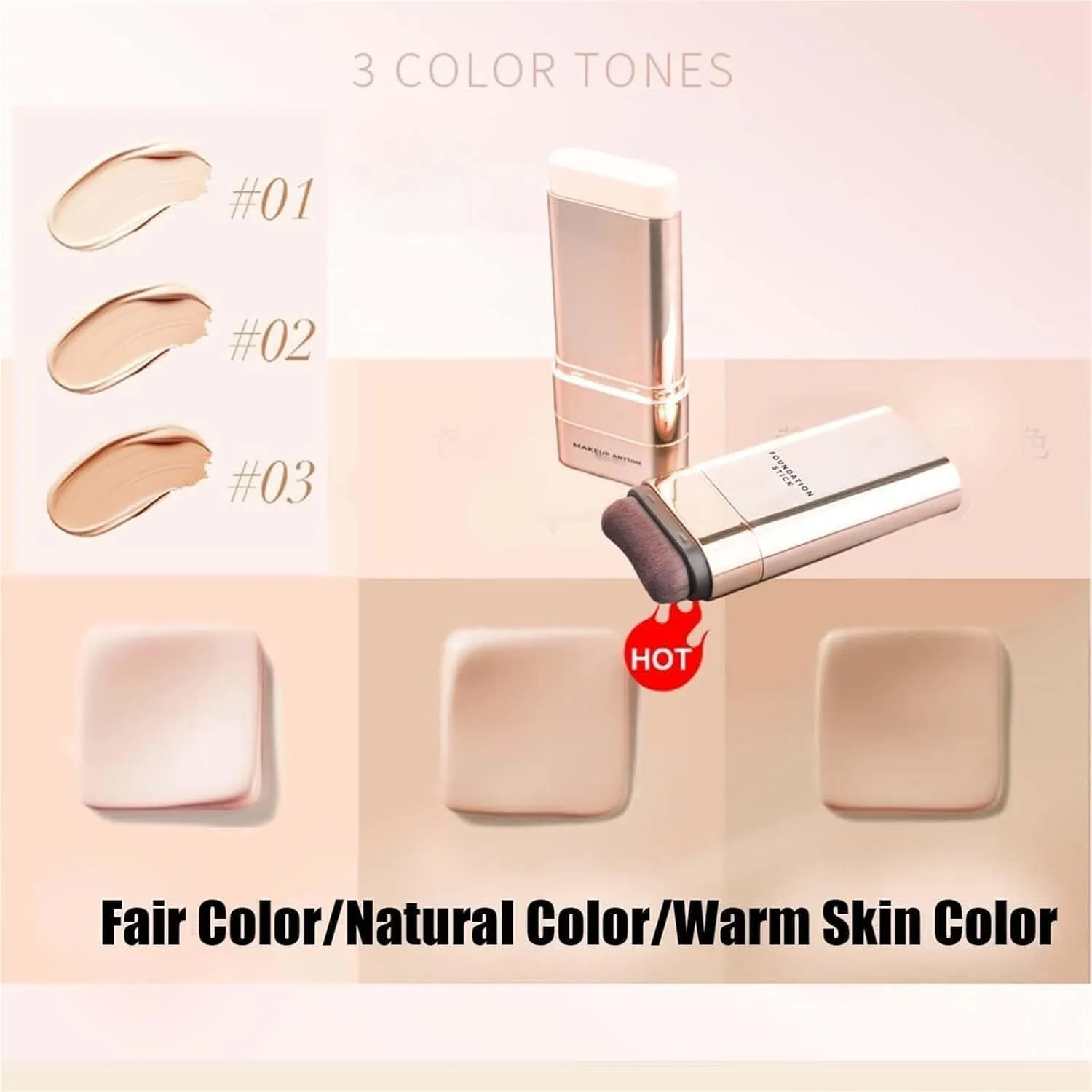 Vivien Beauty Foundation Stick, Stick Fndation Makeup, Multiuse Foundation Makeup with Brush Longwear Natural Finish (#3, one size)
