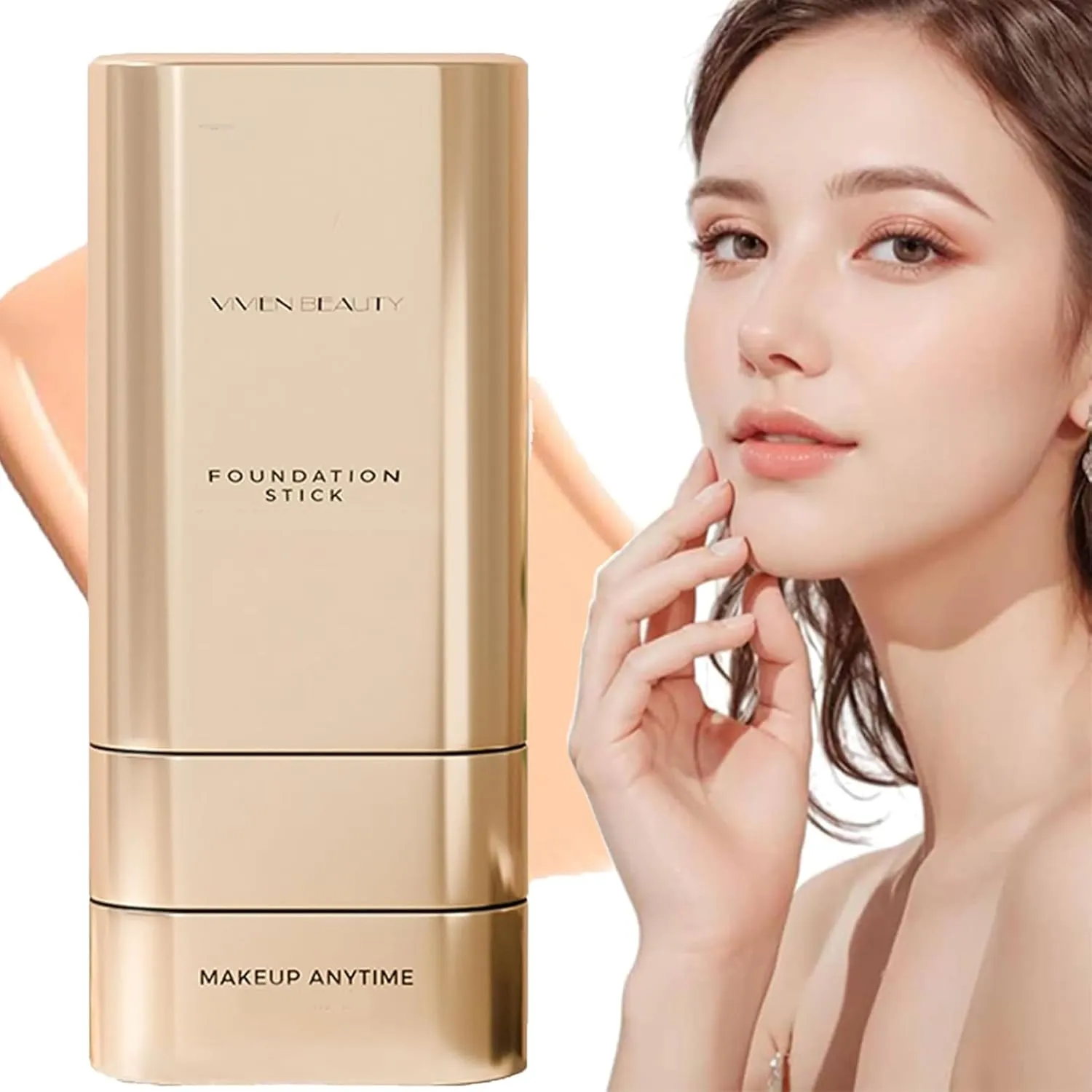 Vivien Beauty Foundation Stick,2 in 1 Vivienbeauty Foundation,Multi-use Foundation Stick Makeup with Brush,Vivien Foundation Stick, Hydrating Lightweight Foundation Stick with Brush (Natural Color)