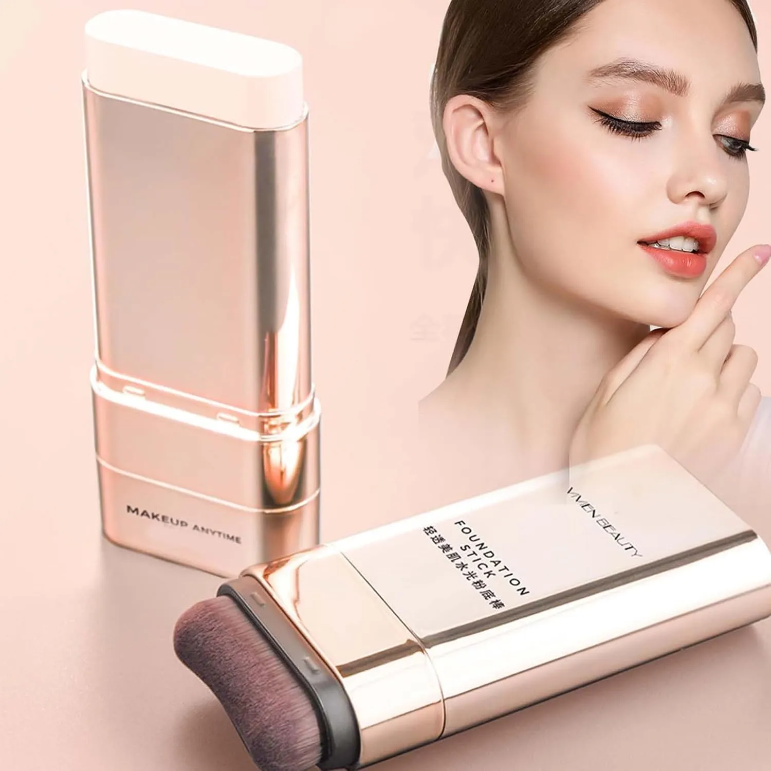 Vivien Beauty Foundation Stick,2 in 1 Vivienbeauty Foundation,Multi-use Foundation Stick Makeup with Brush,Vivien Foundation Stick, Hydrating Lightweight Foundation Stick with Brush (Natural Color)