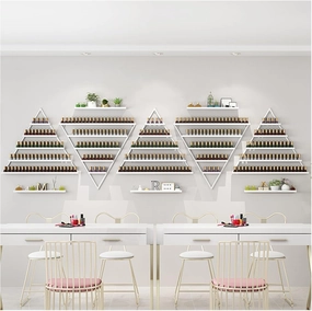 Wall Mounted Nail Polish Rack nizer with 5 Tiers for Essential Oil Bottles Lipstick Perfume Gold Triangular Display Shelf for Home Spa Nail Salon