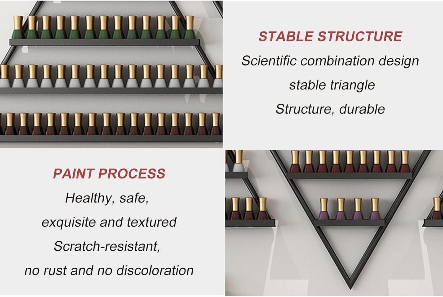 Wall Mounted Nail Polish Rack nizer with 5 Tiers for Essential Oil Bottles Lipstick Perfume Gold Triangular Display Shelf for Home Spa Nail Salon