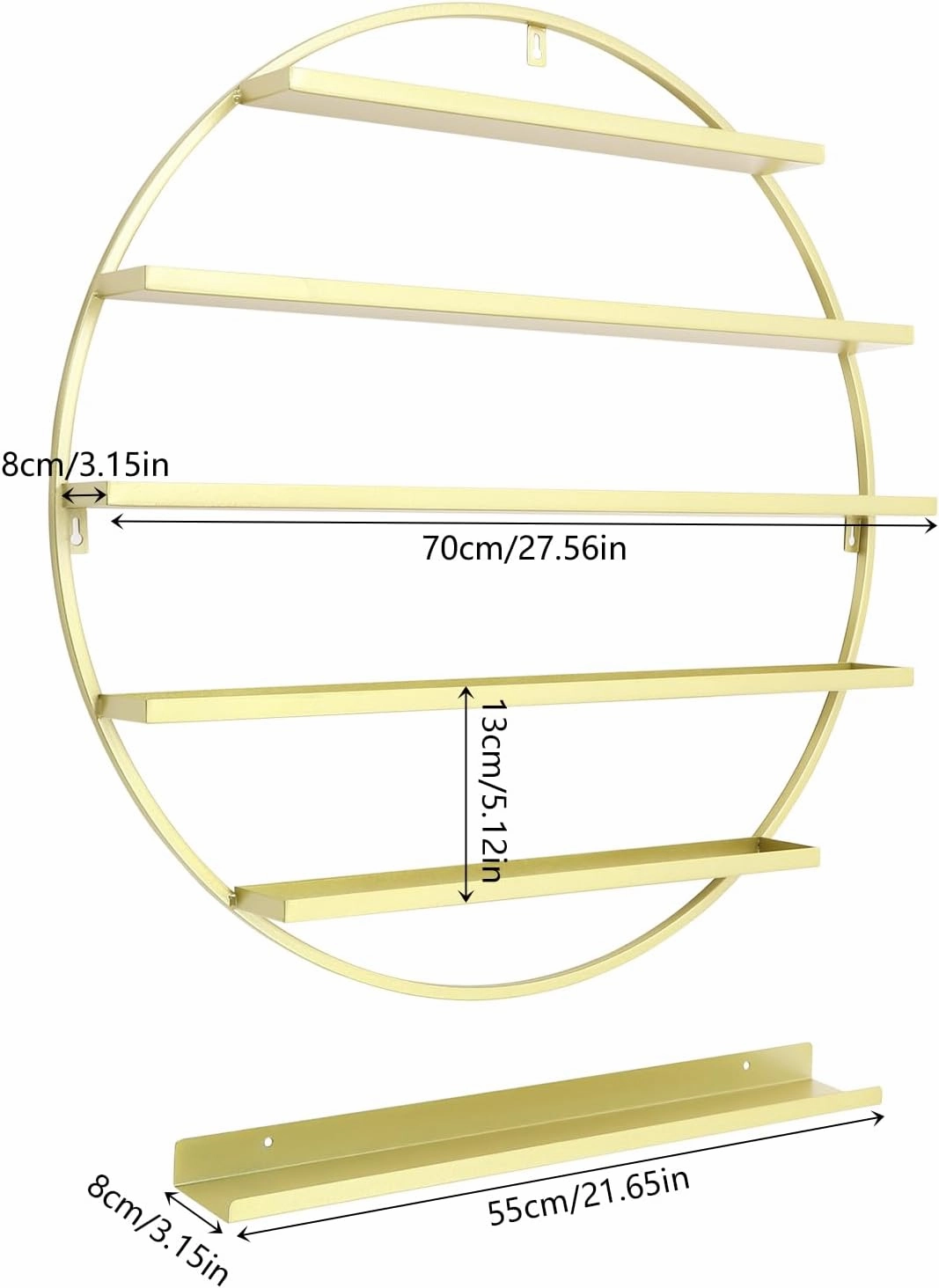 Wall-Mounted Nail Polish Rack, Set of 6 Round Gold Nail Polish Shelf Lipstick Perfume Cosmetic Display Shelf for Home Spa Nail Salon Shop