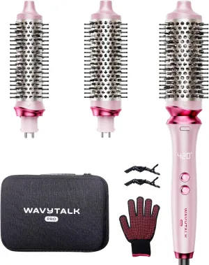 Wavytalk Heatwave Pro Ionic Thermal Brush Set, Dual Voltage 3-Size Heated Round Brush for Short to Long Hair, Bilateral Negative Ions for Frizz-Free Shiny Blowout, Pink
