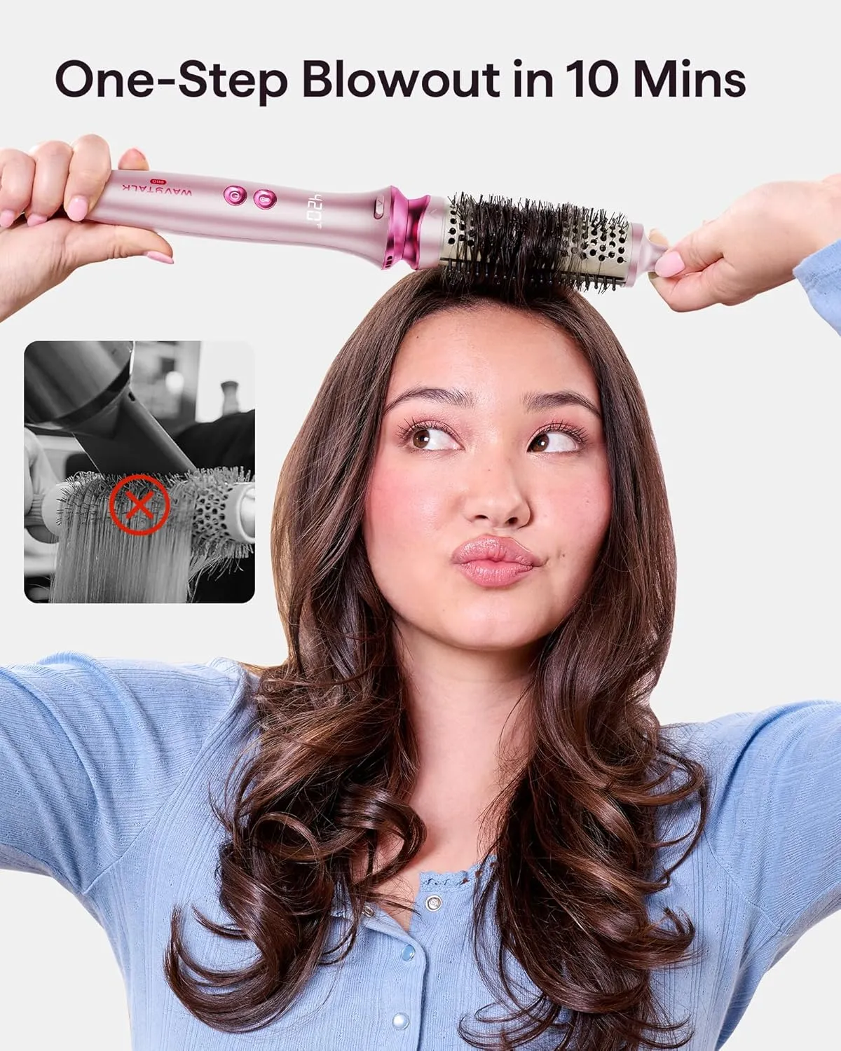 Wavytalk Thermal Brush, Wavytalk Heatwave Pro 1.5" Ionic Thermal Brush with Bilateral Ionic Outlet for Less Damage, One-Step Shiny Blowout Look, Pink