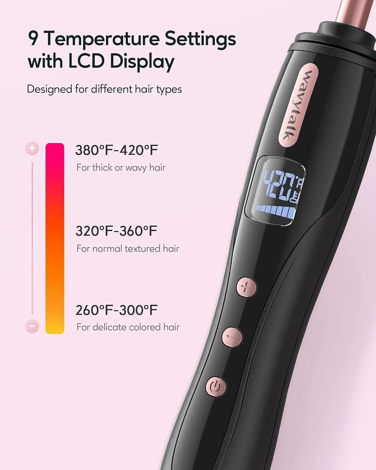 Wavytalk 3/8 Inch Small Curling Iron Wand for Short & Long Hair, Ceramic Barrel with Adjustable Temperature, Heat Resistant Glove Included (Rose Pink)