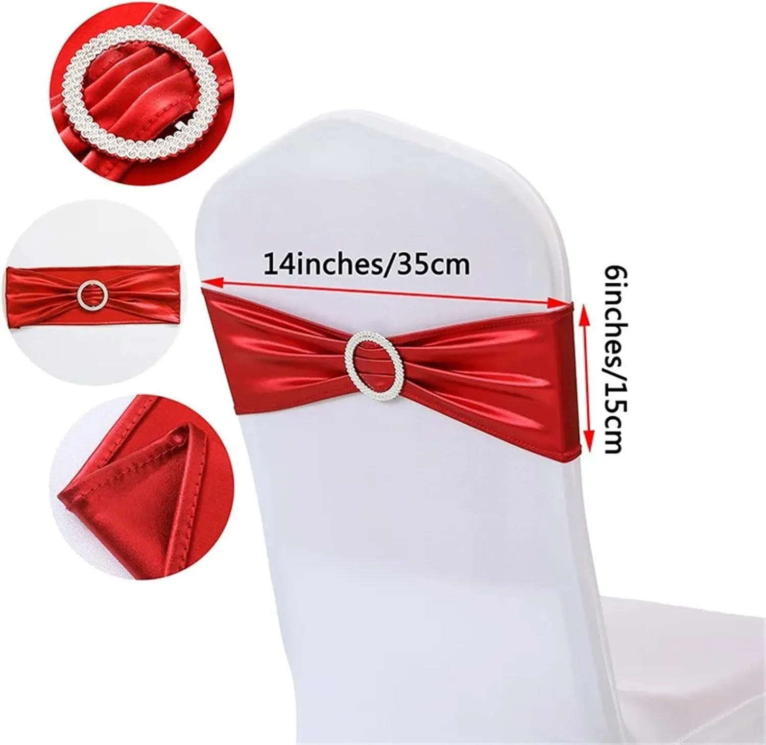 Wedding Decoration Spandex Chairs Sash Shiny Metallic Gold Silver Bow with Round Buckle for Birthday Party Hotel Banquet Luxury Satin Chair Sashes(Gold)