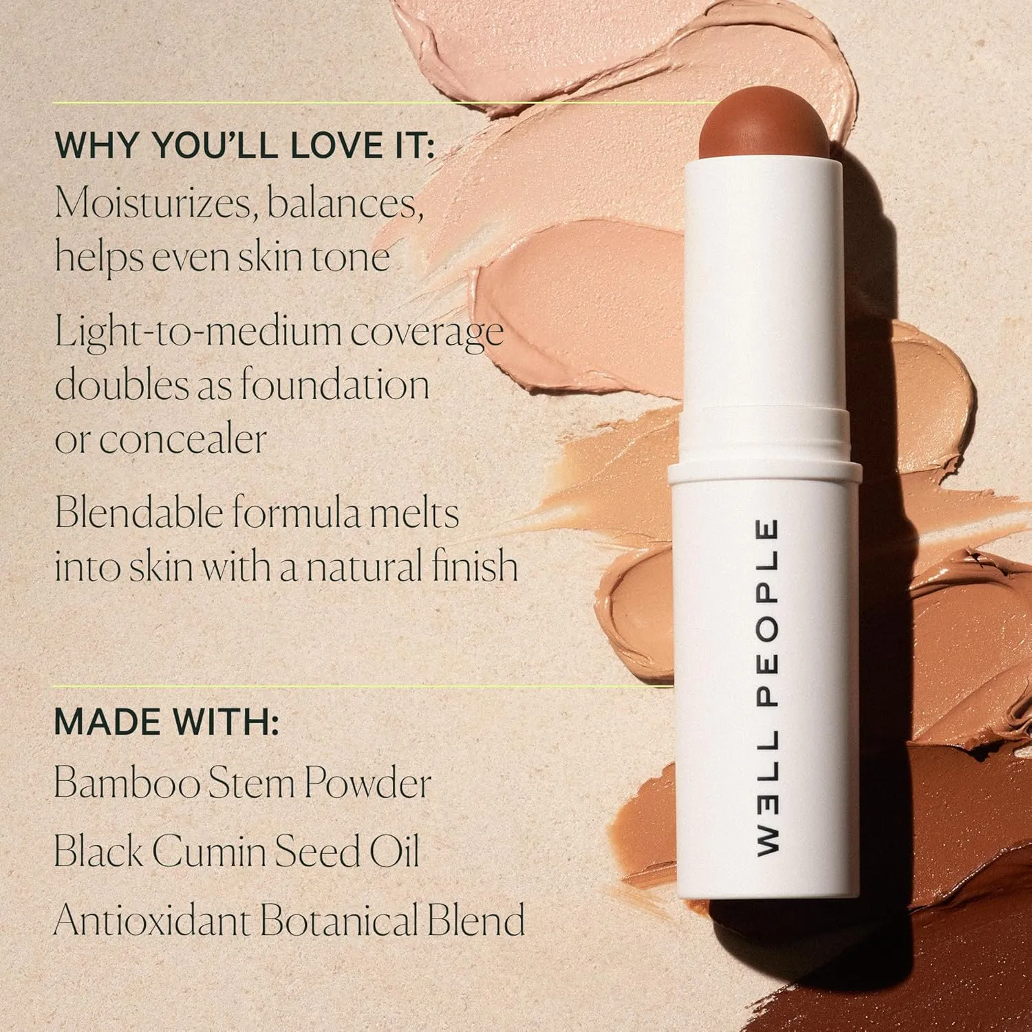 Well People Supernatural Complexion Stick Foundation   Concealer, Buildable, Light-to-Medium Coverage, Soft Matte Finish, Lightweight   Hydrating, Multi-Use, Vegan & Cruelty-Free, 32 Tan Neutral