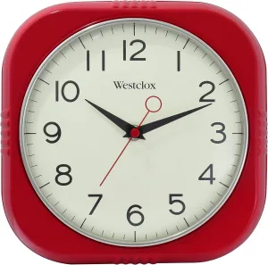 Westclox Retro Wall Clock Vintage 1950s Vintage Wall Clock for Kitchen Decor with Large 9.5" Display & Quiet Ticking | 50's Mid Century Retro Clock for Kitchen or Living Room | Red/Square