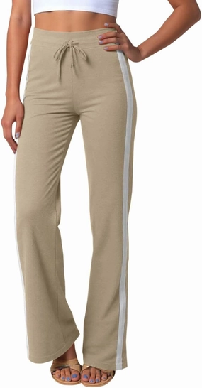 Wide Leg Yoga Pants for Women Striped Elastic High Waisted Casual Trousers Plus Size Pull On Athletic Workout Sweatpants