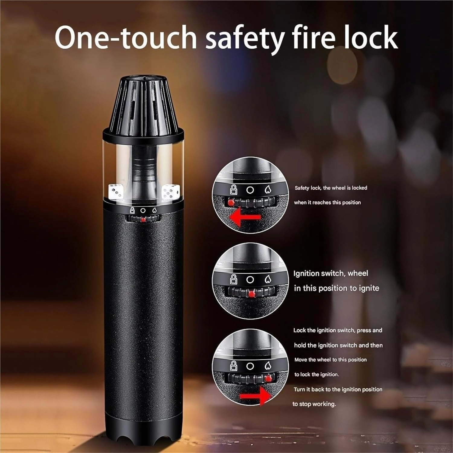 Windproof Torch Metal Lighters, Adjustable Flame with Safety Lock, Refillable Butane Portable Gas Lighter for Outdoor Camping Indoor Gift (No Fuel Included) (Black)(Black)