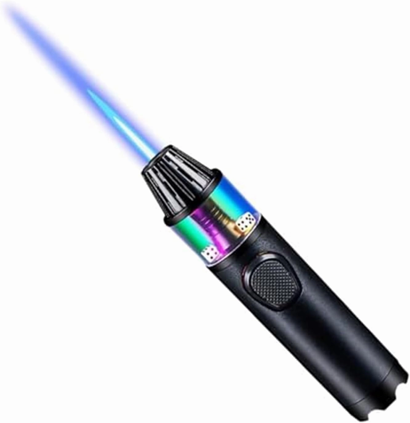Windproof Torch Metal Lighters, Adjustable Flame with Safety Lock, Refillable Butane Portable Gas Lighter for Outdoor Camping Indoor Gift (No Fuel Included) (Black)(Black)