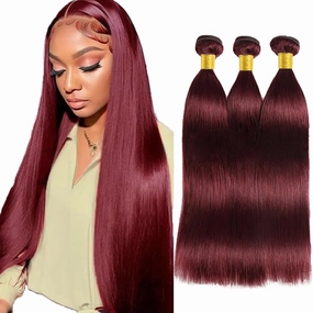 Wine Red Human Hair Bundles 99J Straight Brazilian Virgin Hair 3 Bundles Burgundy Soft Extensions 16 18 20 Inch