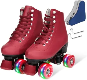 Wiwiy Roller Skates for Women and Men - Adjustable Four Shiny Wheel Skates for Outdoor Indoor Use