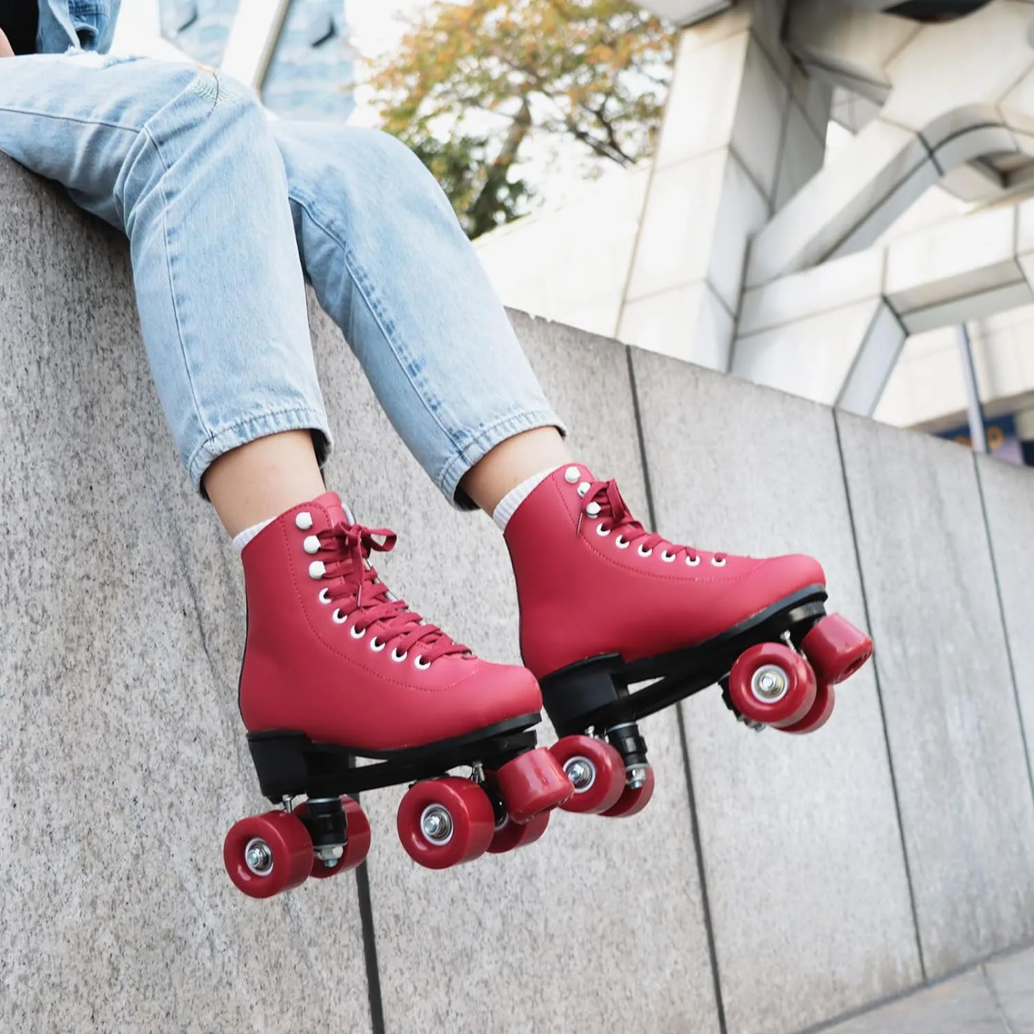 Wiwiy Roller Skates for Women and Men - Adjustable Four Shiny Wheel Skates for Outdoor Indoor Use