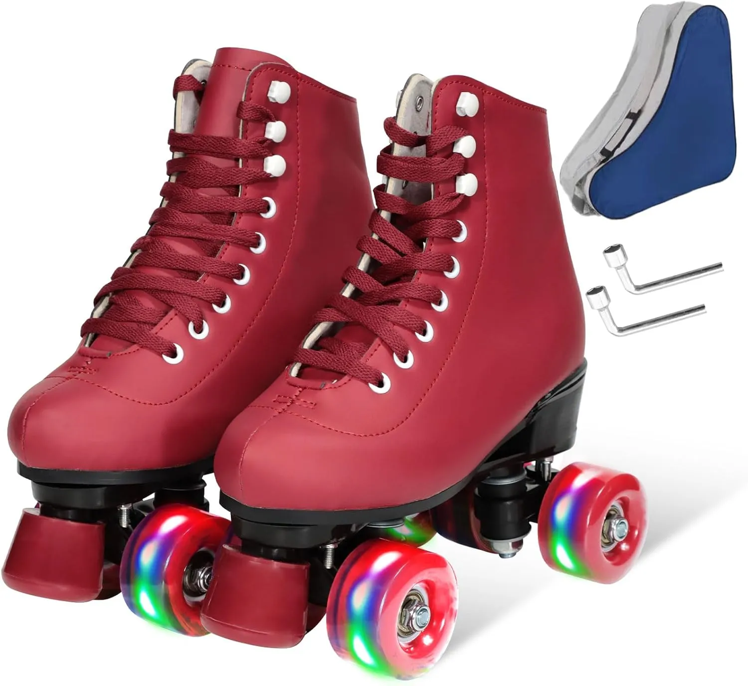 Wiwiy Roller Skates for Women and Men - Adjustable Four Shiny Wheel Skates for Outdoor Indoor Use